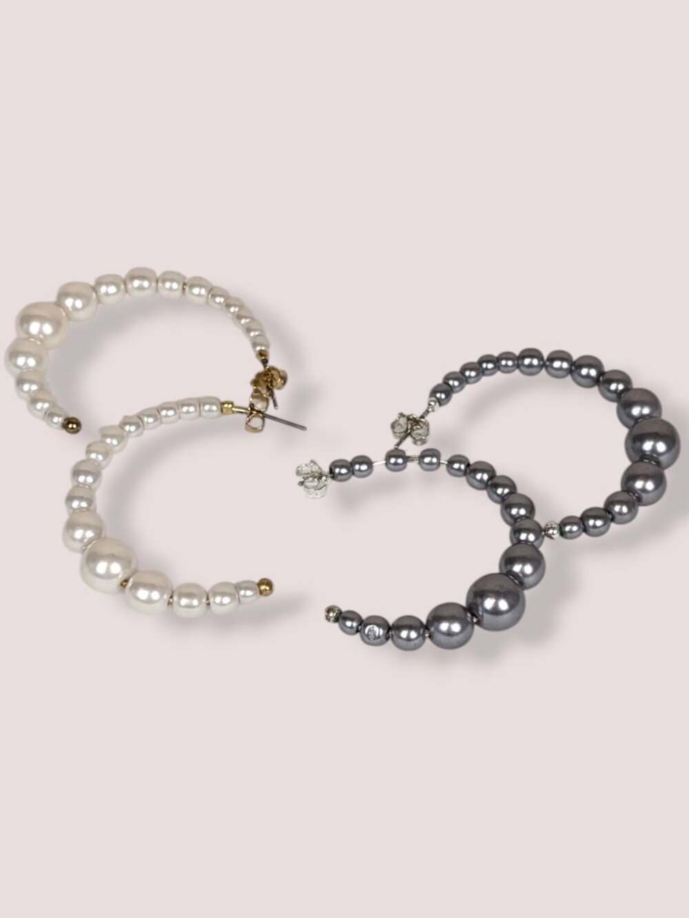 White Faux Pearl Beaded Open Hoop Earrings - Picture 5 of 6